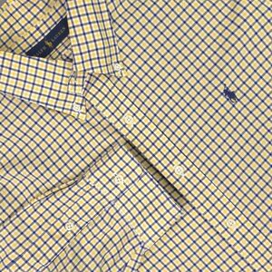Ralph Lauren Shirt Mens XL Yellow Blue Check Button Down Long Sleeve Cotton Pony